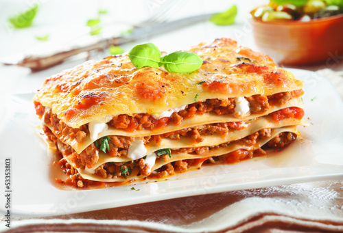 Traditional lasagna with bolognese sauce