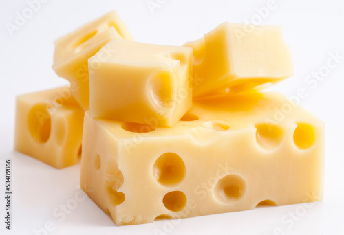 Emmental cheese portions on white base