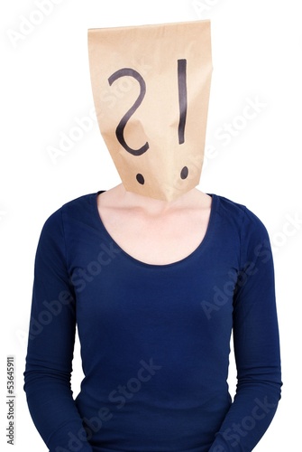 person with a paper bag head