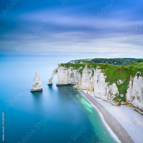 Etretat Aval cliff landmark and ocean . Normandy, France.