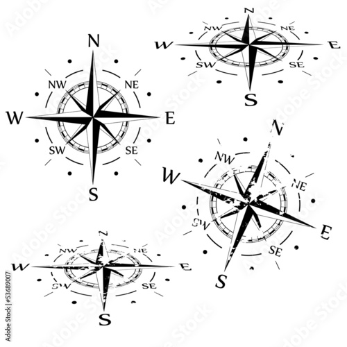 Grunge vector compass set