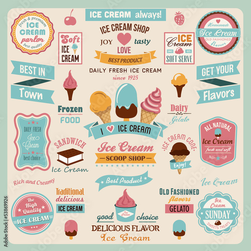 Collection of Ice Cream Design Badges and Labels.