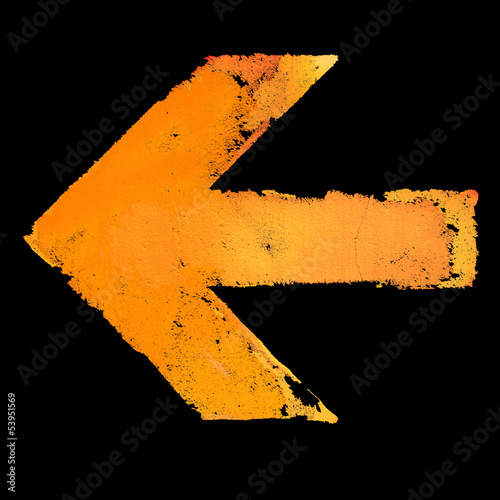 Artistic grunge design left arrow sign isolated on black