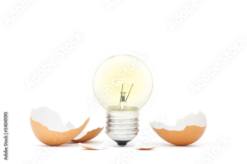 Innovation Bright Ideas Light Bulb Hatching From Egg Shell