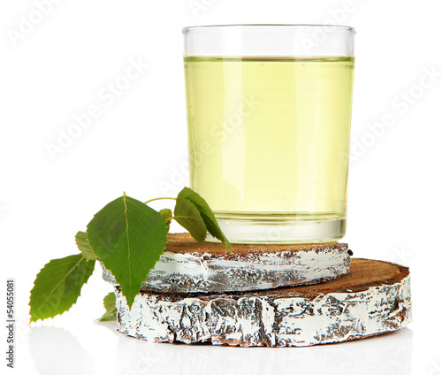 Glasses of birch sap, isolated on white