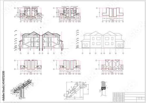 Architectural drawing of a house, autocad, vector