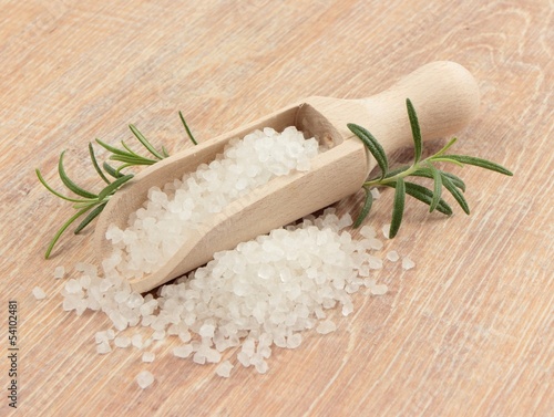 rosmary bath salt with wooden spoon