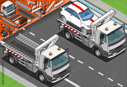 Isometric Tow Truck in Car Assistance