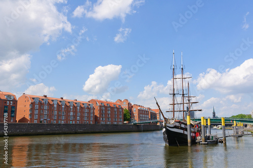 River port and the Weser river in Bremen, Germany