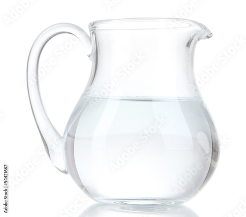 Glass pitcher of water isolated on white