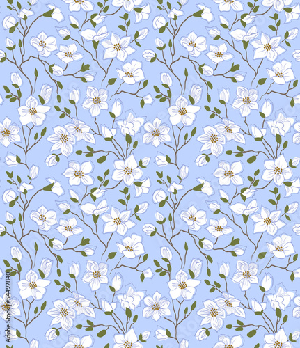 flower; pattern; magnolia; branch, blue