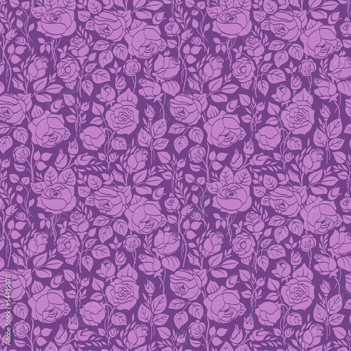 Purple vintage seamless pattern with garden roses