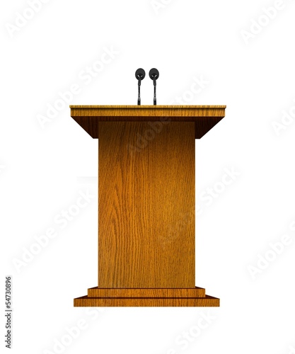 Podium and microphones over white