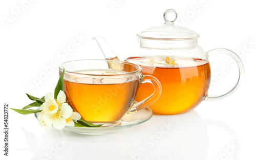 Cup of tea with jasmine, isolated on white