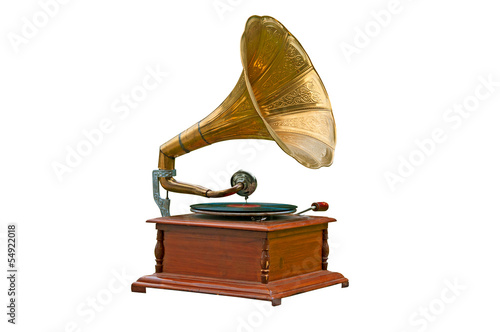 Old gramophone on white background