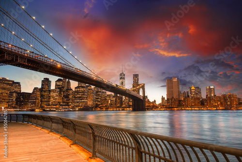 Brooklyn Bridge Park, New York City. Spectacular sunset view of