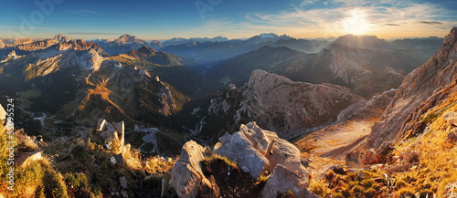 Mountain sunset panorama landscape - in Italy Alps - Dolomites