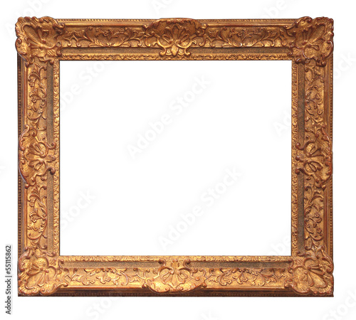 old golden frame with empty grunge canvas