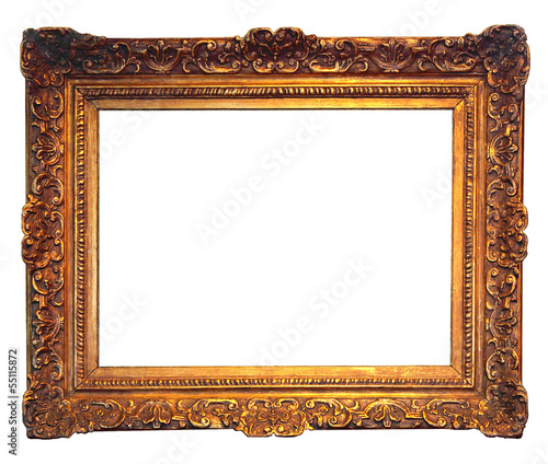 old golden frame with empty grunge canvas 2