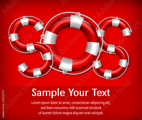 SOS symbol of life buoys on red background, vector illustration