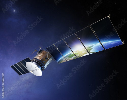 Satellite communications with earth reflecting in solar panels