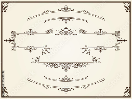 Intricate calligraphic frame design elements