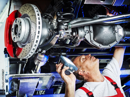 Motor mechanic inspecting the engine of a car