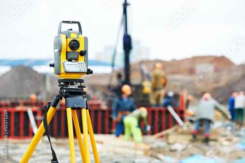 surveyor equipment theodolite at construction site