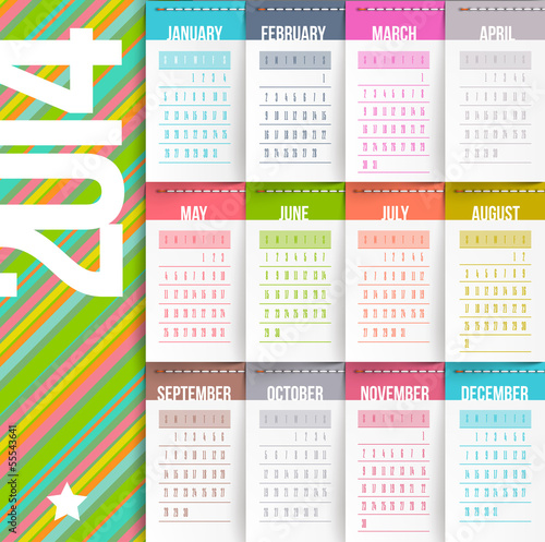 Calendar of 2014 with stitched labels-months