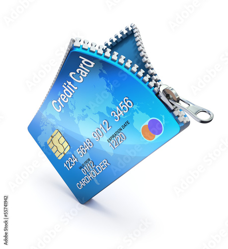 Credit card with zipper