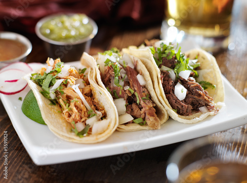 authentic mexican barbacoa, carnitas and chicken tacos