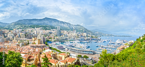 Monaco Montecarlo principality aerial view cityscape. France
