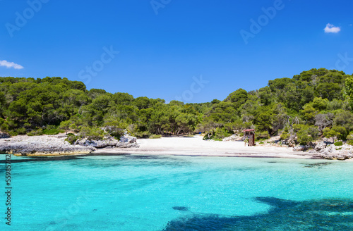 Cala Turqueta beach in sunny day, Menorca