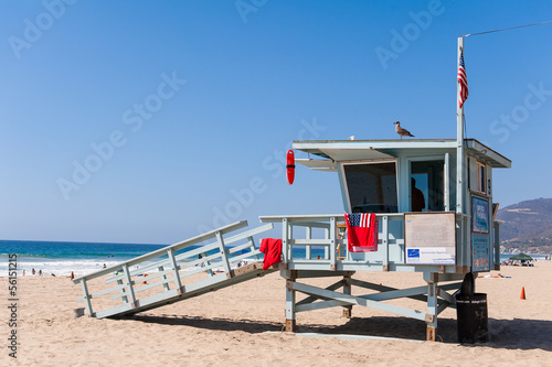 Life Guard Tower under the blue sky in Malibu Beach