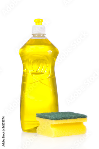 Liquid detergent bottle and scouring pad for dish washing