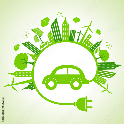 Ecology concept with eco car vector illustration