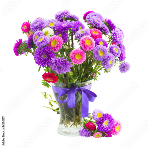 bouquet of violet and pink aster flowers