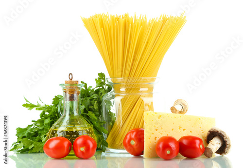 Pasta spaghetti with vegetables isolated on white