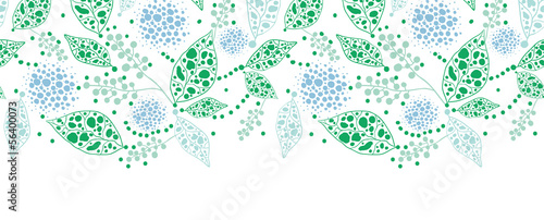 Vector abstract blue and green leaves horizontal seamless