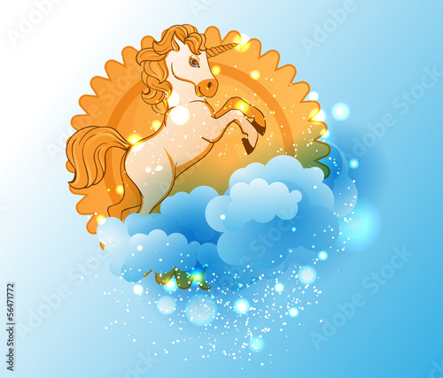 Cartoon unicorn, sun and cloudsCartoon unicorn, sun and clouds
