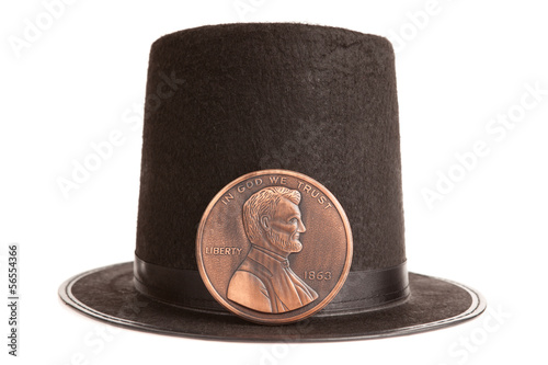 Abraham Lincoln hat and commemorative penny