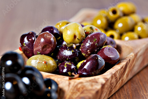 Variety of green, black and mixed marinated olives