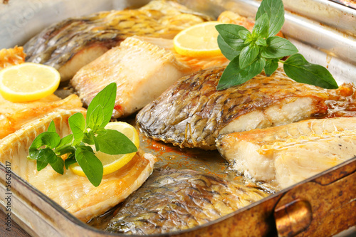 Oven roasted carp fillets