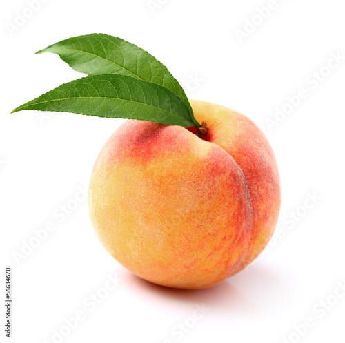 One ripe peaches with leaves