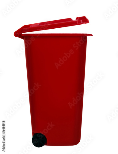 Wheely aka wheelie bin, red, isolated over white