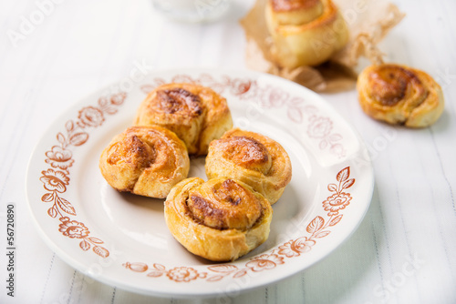 Brioches with cinnamon and glass of milk