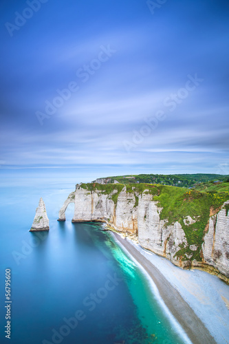 Etretat Aval cliff rocks landmark and ocean . Normandy, France.