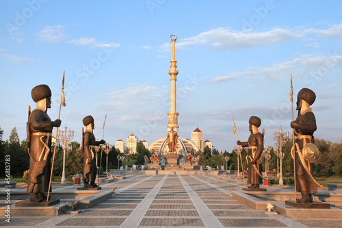 Monumen Arch of Independence in sunset. Ashkhabad. Turkmenistan.