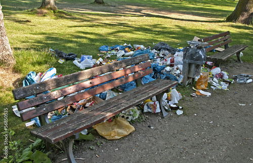 Garbage at park bench