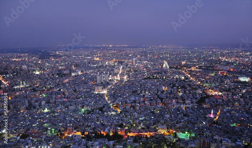 Damascus, Syria, city aerial night view